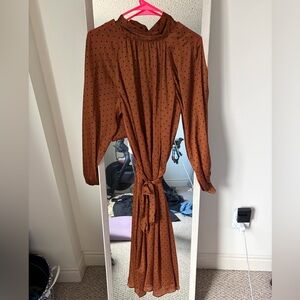 Banana Republic Rust Polka Dot Long Sleeve Maxi Dress